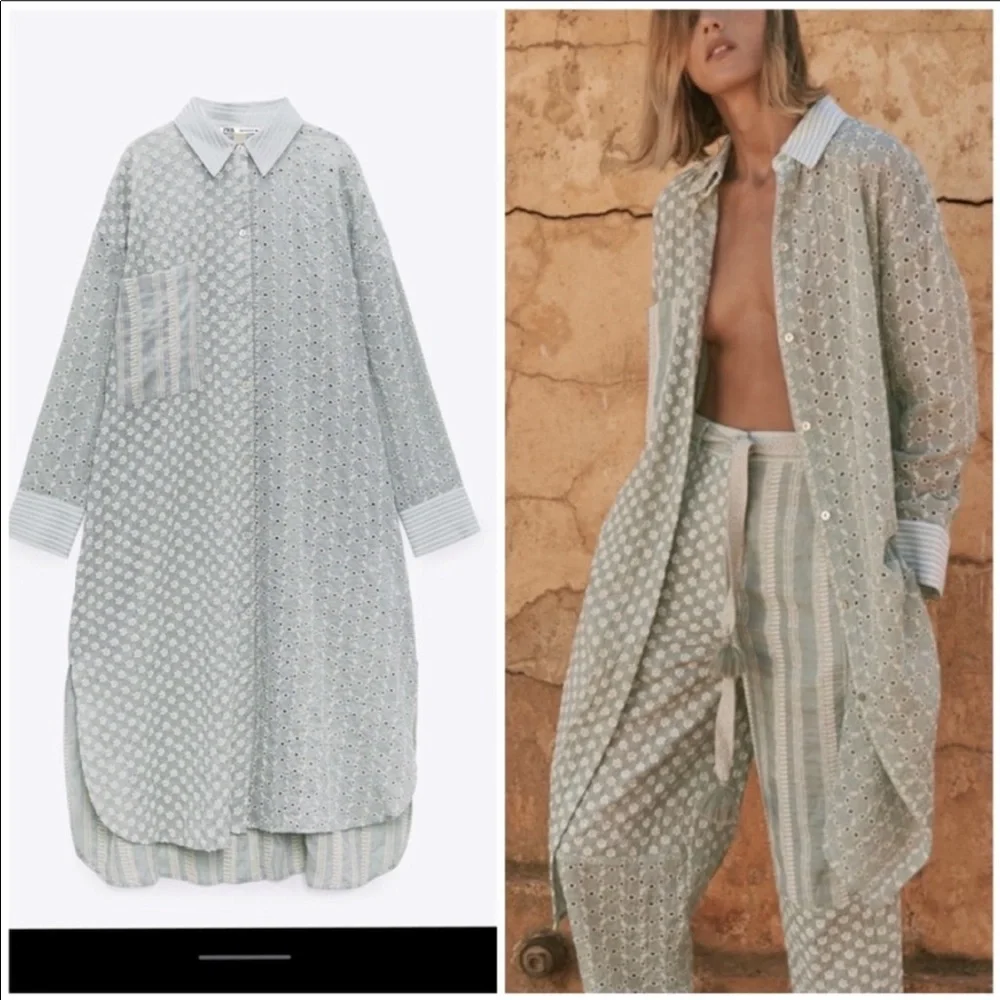 Zara open knit embroidery patchwork dress tunic duster - Picture 2 of 15